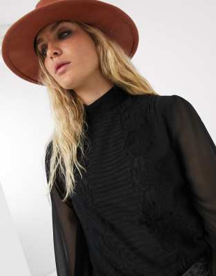 black blouse with sheer sleeves