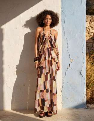 Topshop blouson beaded back maxi dress in mosaic print