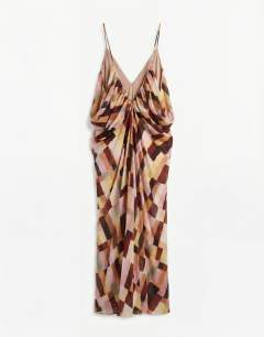 Model wearing Blouson beaded back maxi dress in mosaic print