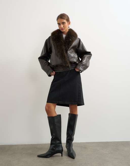 Topshop blouson bomber avec bordure en faux-fur marron, 3 de 4