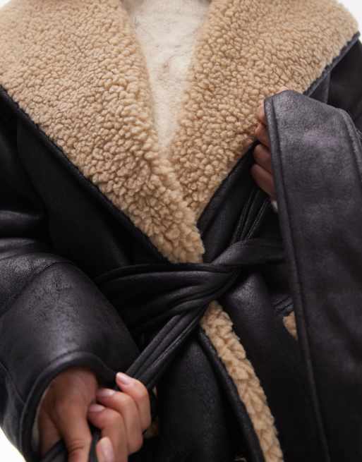 Topshop Blouson en similicuir et imitation peau de mouton à