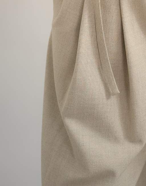 Topshop bæltebuks med plisserede cropped bukser med brede ben i beige, 3 af 5