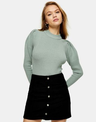 Topshop Blue Balloon Sleeve Knitted Top