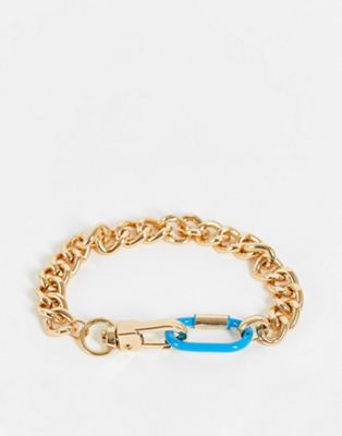 Topshop blue link chain bracelet in gold