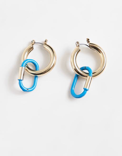 Topshop blue link drop hoop earrings in gold, 3 of 4