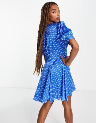 blue spot tea dress