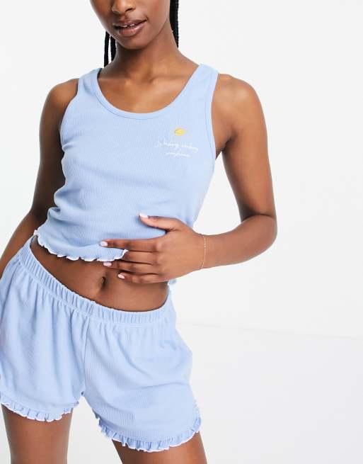 Topshop Blue Wakey Vest Short PJ Set ASOS