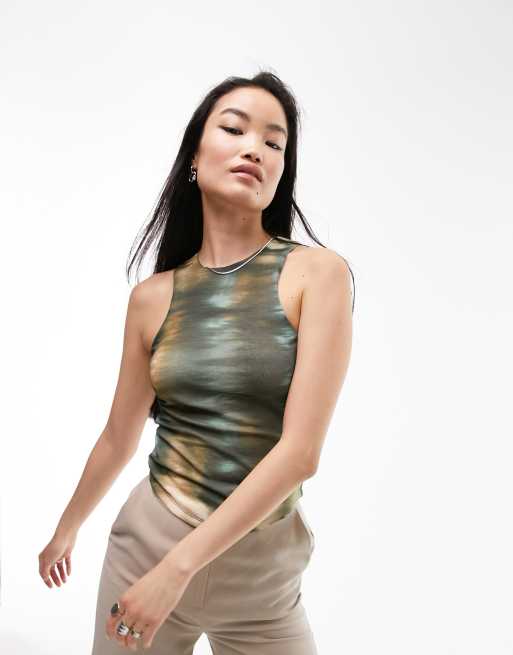 Topshop blurred abstract print mesh racer tank top in multi