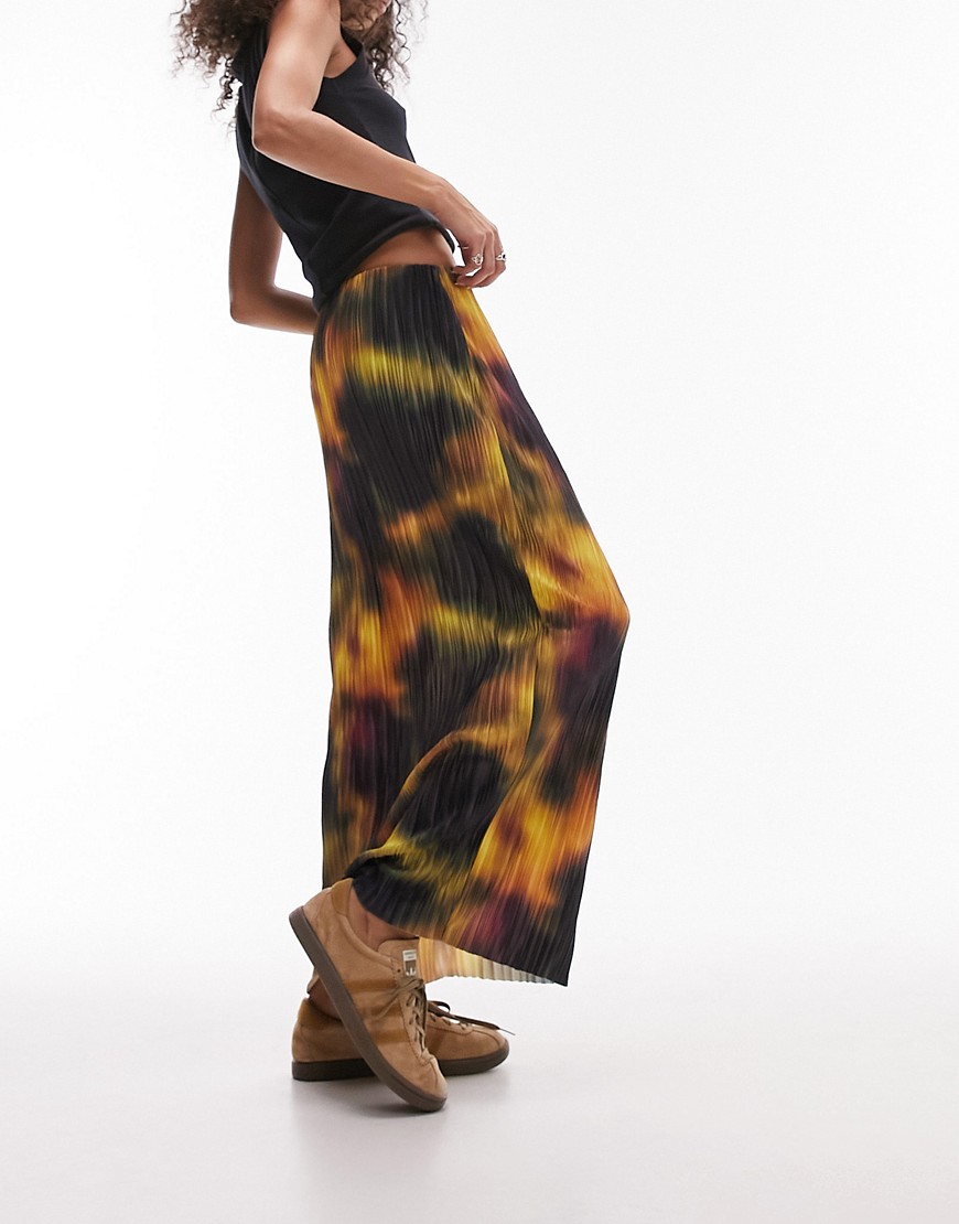Topshop blurred acid plisse printed midi skirt in multi