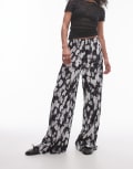 [Topshop] Topshop blurred floral crinkle plisse wide leg pants in mono-Multi XS MONO