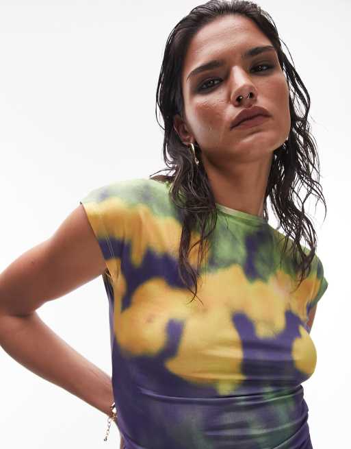 Topshop blurred floral field cap sleeve tee in multi