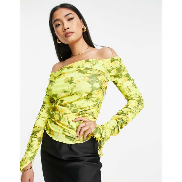 Yellow floral store bardot top