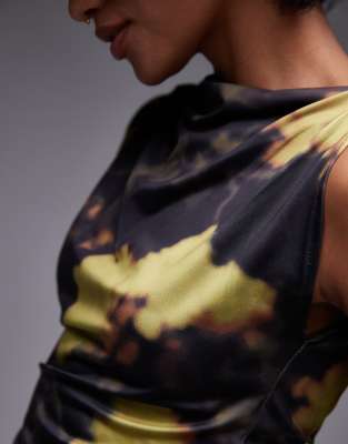 Topshop Blurred Floral Print Hitched Side Tank Top In Multi