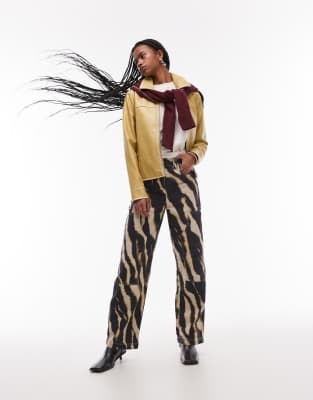 blurred zebra pants with patch detail in multi