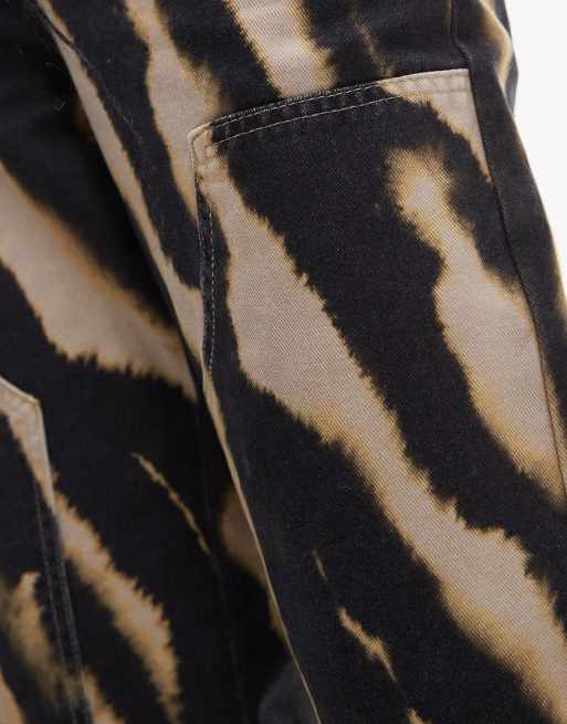 Topshop blurred zebra trousers with patch detailing in multi
