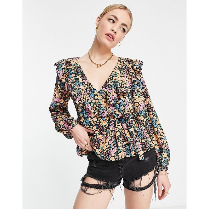 3uHGM Top Topshop - Blusa a portafoglio a fiori multicolore