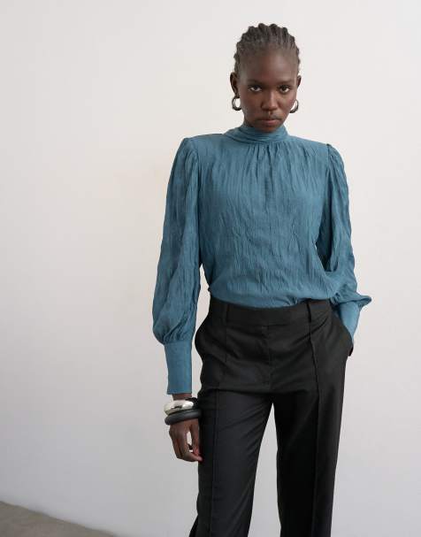 Topshop - Blusa stropicciata blu con foulard - view 1