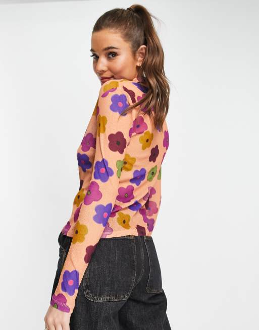 Topshop – Bluse aus Netzstoff mit mehrfarbigem Blumenmuster, 3 von 4