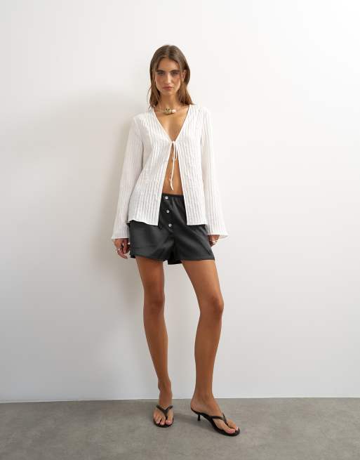Topshop bluse med bindedetalje i ecru, 2 af 4