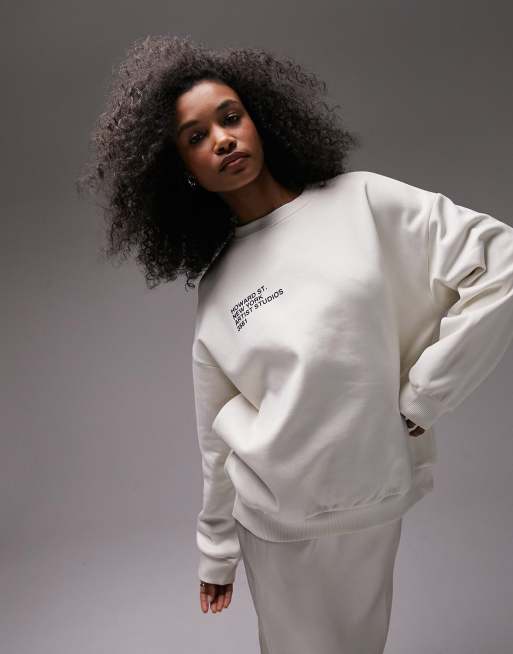 Topshop – Bluza dresowa oversize w kolorze ecru z grafiką „Artist“