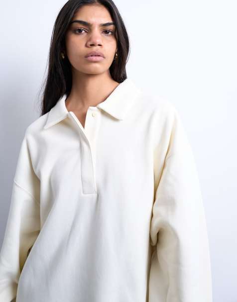 Topshop polo sweat in ecru