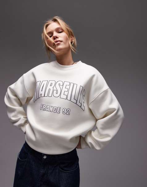 Topshop – Bluza oversize w kolorze ecru z graficznym napisem „Marseille” - view 1