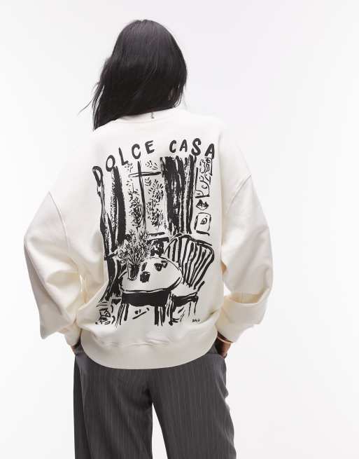 Topshop – Bluza oversize w kolorze ecru z grafiką i napisem „La Vita Dolce Casa”
