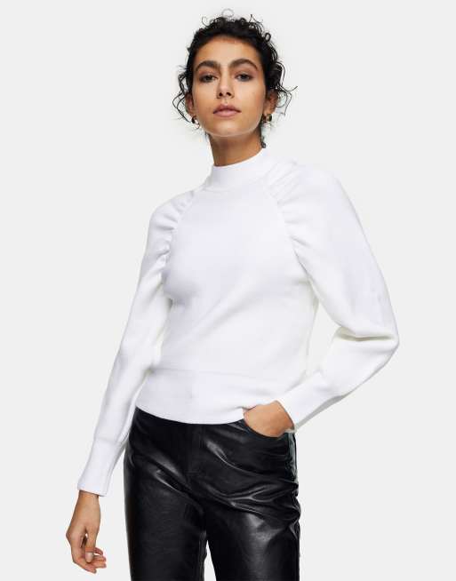 Topshop – Bluza w kolorze kości słoniowej z marszczeniami