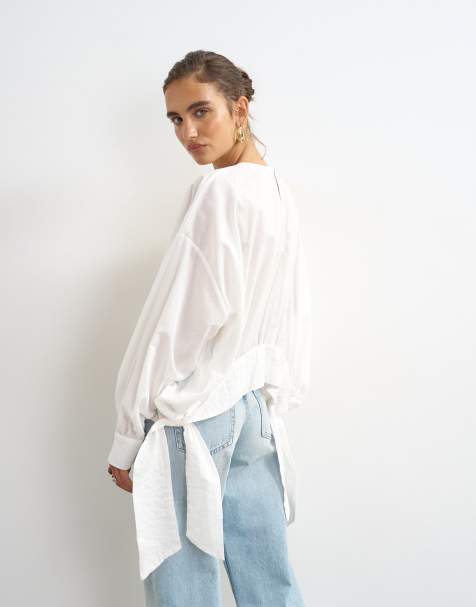 Topshop bluzka z zaokrąglonym dołem w kolorze białym - view 1