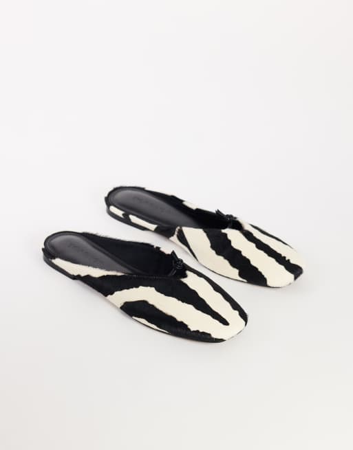 Topshop Blythe knotted flat mules in zebra print hair on real leather, 2 of 4