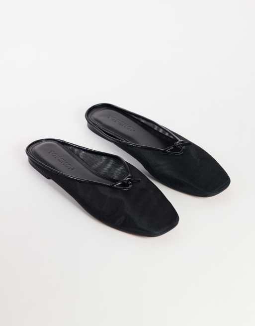 Topshop Blythe knyttet flad mule i sort mesh, 2 af 4