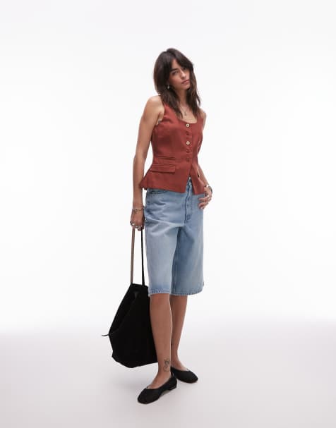 Topshop board shorts in bleached denim - view 1