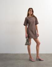 Topshop boat neck structured sleeve mini dress choc