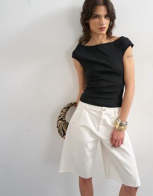 Topshop Boat Neck Tank Top In Black