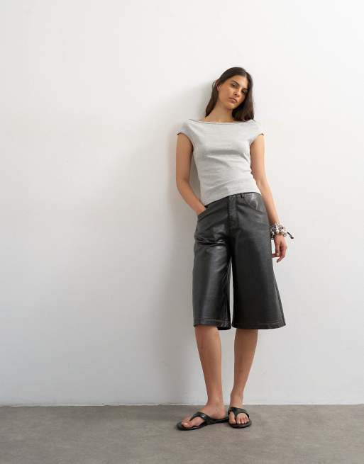 Topshop boat neck top in gray heather | ASOS