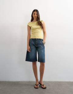 Model wearing Boat neck vest in soft lime