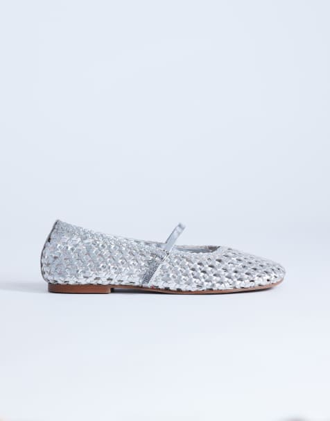 Topshop - Bobbi - Ballerine in pelle intrecciata color argento - view 1