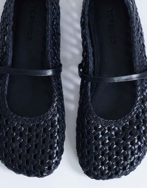Topshop - Bobbi - Ballerines en cuir tressé - Noir, 3 de 4