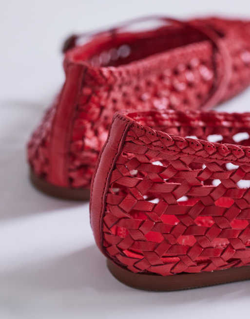 Topshop - Bobbi - Ballerines en cuir tressé - Rouge, 4 de 4