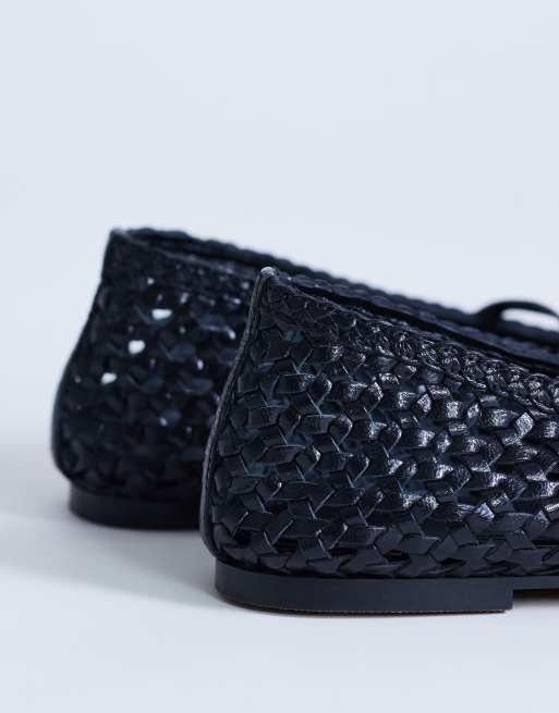Topshop – Bobbi – Czarne plecione balerinki skórzane, 2 z 4