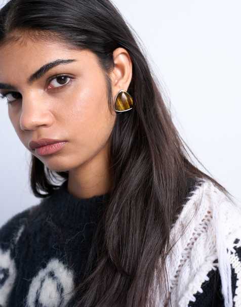 Topshop - Bobbi - Driehoekige oorbellen met steen in zilver - view 1