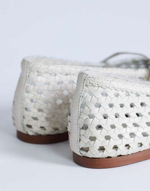 Topshop Bobbi leather woven ballet flats in buttermilk, 4 of 4