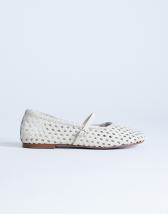 Topshop Bobbi leather woven ballet in buttermilk