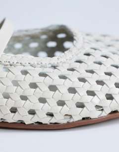 Model wearing Bobbi leather woven ballet in buttermilk