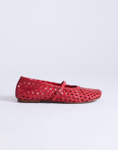 Topshop Bobbi leather woven ballet in red