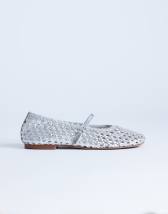 Topshop Bobbi leather woven ballet in silver