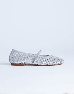 Bobbi leather woven ballet in silver