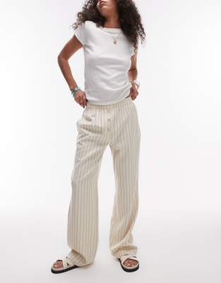 Topshop - Bobbi - Pantalon de jogging style caleçon à fines rayures - Beige-Neutre