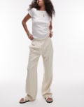 [Topshop] Topshop Bobbi pinstripe boxer trackies in beige-Neutral 14 CREAM