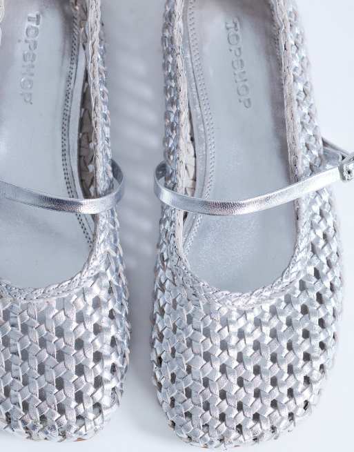 Topshop - Bobbi - Sølvfarvede ballerinaer i læderflet, 3 af 4